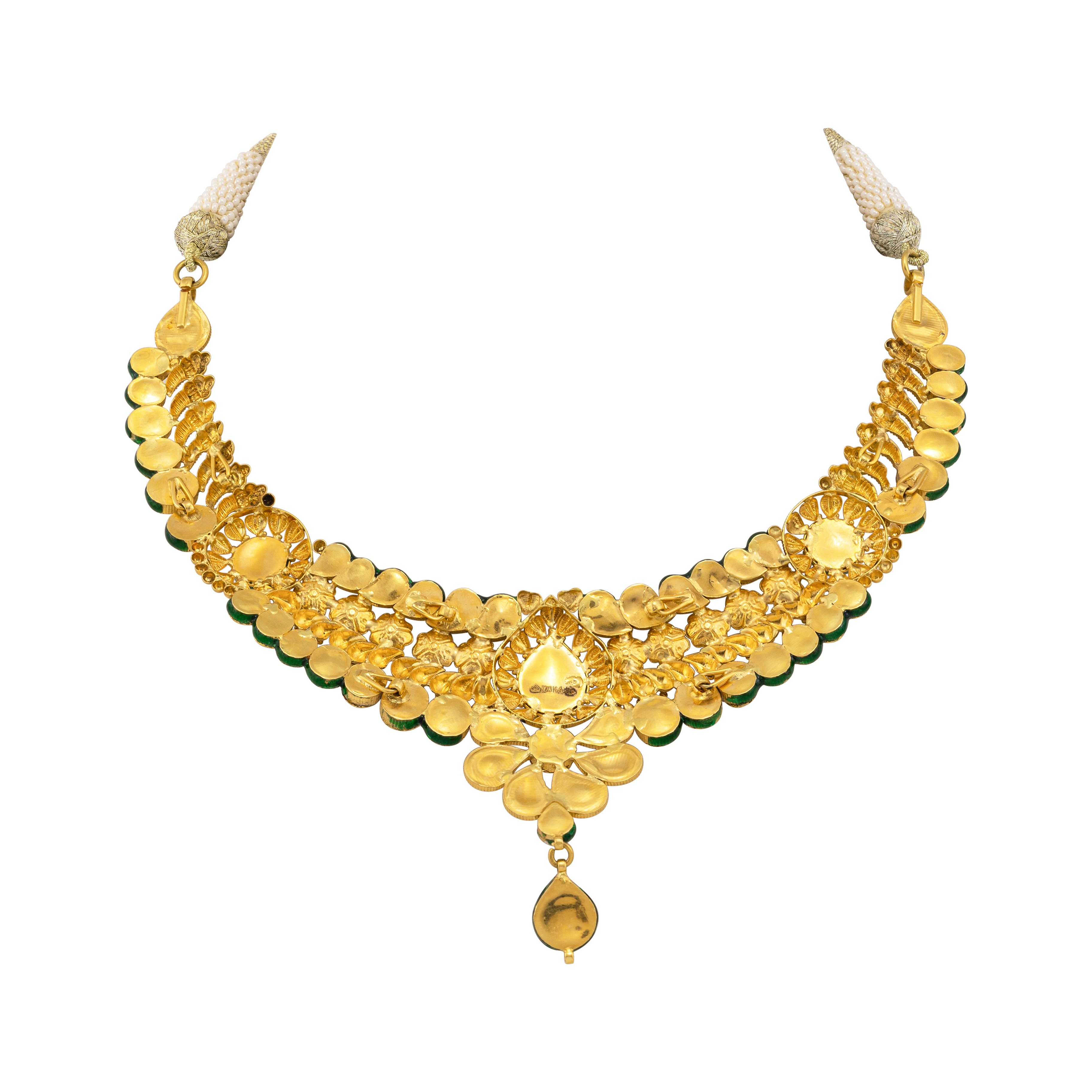 Traditional Necklace with Polki, Red & Green Enamel